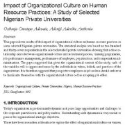 تأثیر فرهنگ سازمانی بر روی عملیات منابع انسانی: مطالعه‌ای بر روی دانشگاه‌های خصوصی نیجریه