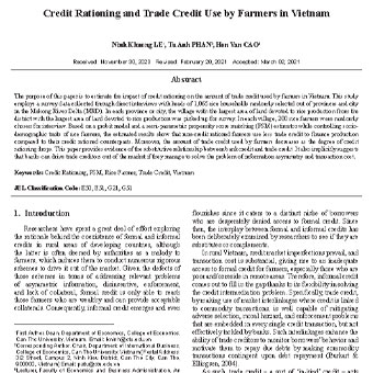 رتبه بندی اعتبار و استفاده از اعتبار تجاری توسط کشاورزان در ویتنام
