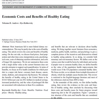 هزینه‌های اقتصادی و مزایای خوردن سالم