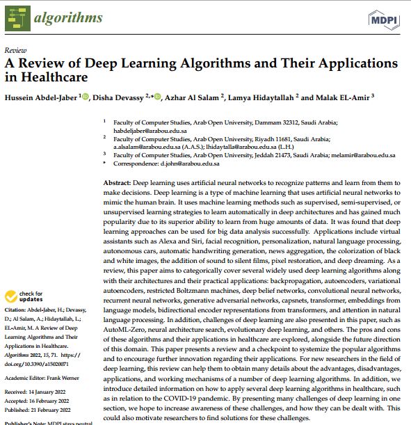 الگوریتم های یادگیری عمیق در بهداشت و درمان