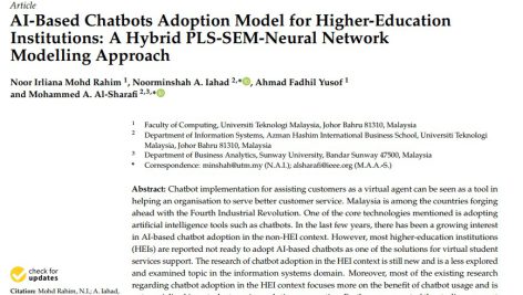 مدل پذیرش چت بات های مبتنی بر هوش مصنوعی برای مؤسسات آموزش عالی: رویکرد مدل‌سازی شبکه عصبی ترکیبی PLS-SEM