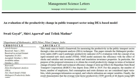 ارزیابی تغییر بهره وری در بخش حمل و نقل عمومی با استفاده از مدل مبتنی بر DEA