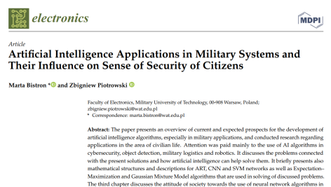 کاربردهای هوش مصنوعی در سیستم‌های نظامی و تأثیر آن بر احساس امنیت شهروندان
