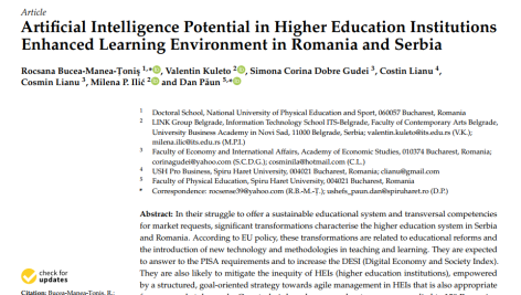 پتانسیل هوش مصنوعی در مؤسسات آموزش عالی برای بهبود محیط یادگیری در رومانی و صربستان