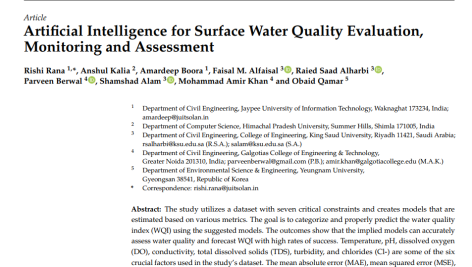 هوش مصنوعی برای ارزیابی، پایش و ارزیابی کیفیت آب‌های سطحی