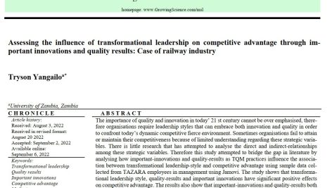 ارزیابی تأثیر رهبری تحول آفرین بر مزیت رقابتی از طریق نوآوری‌های مهم و نتایج کیفی: مطالعه موردی: صنعت راه آهن