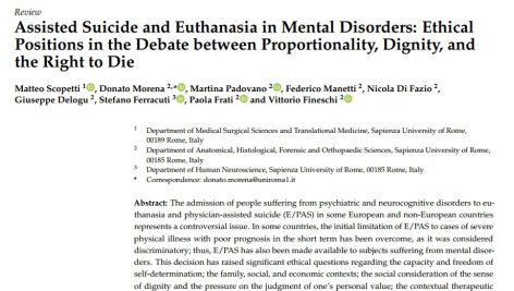 خودکشی کمکی و اتانازی در اختلالات روانی: مواضع اخلاقی در بحث بین تناسب، کرامت و حق مرگ