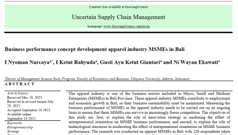توسعه مفهوم عملکرد کسب و کار صنایع پوشاک MSMEs در بالی