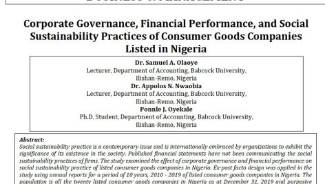 شیوه‌های حاکمیت شرکتی، عملکرد مالی و پایداری اجتماعی شرکت‌های تولیدی کالاهای مصرفی پذیرفته شده در نیجریه