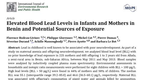 افزایش سطح سرب خون در نوزادان و مادران در بنین و منابع بالقوه مواجهه با آن