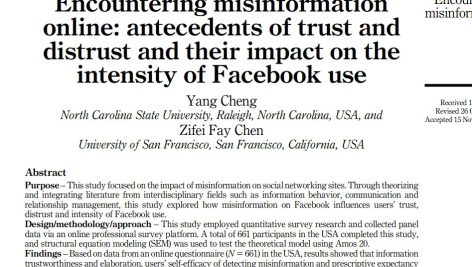 مواجهه با انتشار اخبار جعلی آنلاین: پیشایندهای اعتماد و بی اعتمادی و تأثیر آنها بر شدت استفاده از فیس بوک