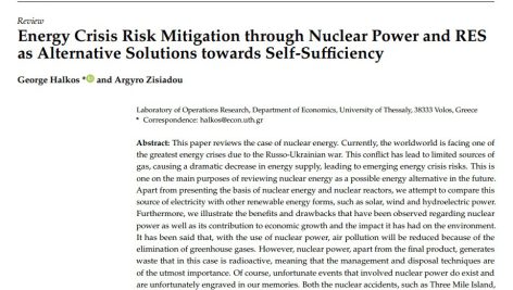 کاهش ریسک بحران انرژی از طریق انرژی هسته‌ای و منابع طبیعی به عنوان راه حل‌های جایگزین برای خودکفایی