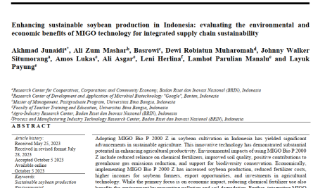 افزایش تولید سویا پایدار در اندونزی: ارزیابی مزایای زیست محیطی و اقتصادی فناوری MIGO برای پایداری زنجیره تامین یکپارچه