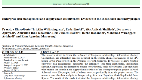 مدیریت ریسک سازمانی و اثربخشی زنجیره تأمین: شواهدی از پروژه برق اندونزی