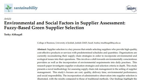 عوامل محیطی و اجتماعی در ارزیابی تأمین کننده: انتخاب تأمین کننده سبز مبتنی بر فازی
