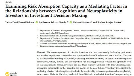 بررسی ظرفیت جذب (پذیرش) ریسک به عنوان یک عامل میانجی در رابطه بین شناخت و نورپلاستیسیته در سرمایه گذاران در تصمیم گیری سرمایه گذاری