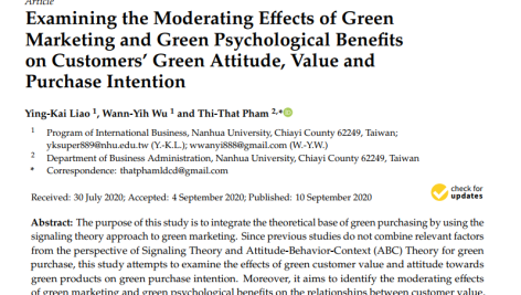 بررسی اثرات تعدیل‌کننده بازاریابی سبز و مزایای روان‌شناختی سبز بر نگرش، ارزش و قصد خرید سبز مشتریان