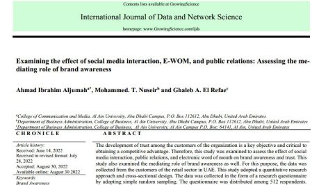 بررسی تأثیر تعامل رسانه‌های اجتماعی، E-WOM (تبلیغات دهان به دهان الکترونیک) و روابط عمومی: ارزیابی نقش واسطه‌ای آگاهی از برند