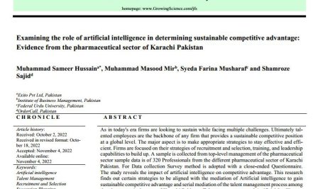 بررسی نقش هوش مصنوعی در تعیین مزیت رقابتی پایدار: شواهدی از بخش داروسازی کراچی پاکستان