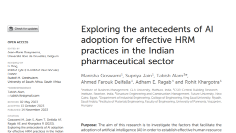 بررسی عوامل پذیرش هوش مصنوعی برای شیوه‌های مؤثر مدیریت منابع انسانی (HRM) در بخش داروسازی هند