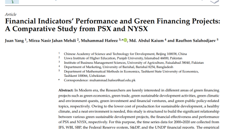 عملکرد شاخص‌های مالی و پروژه‌های تأمین مالی سبز: مطالعه مقایسه‌ای از PSX و NYSX