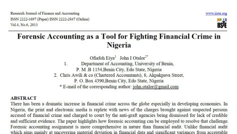 حسابداری قانونی (قضایی) به عنوان ابزاری برای مبارزه با جرائم مالی در نیجریه