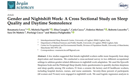 جنسیت و کار در شیفت شب: مطالعه مقطعی در مورد کیفیت خواب و خواب آلودگی روزانه
