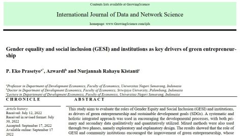 برابری جنسیتی و شمول اجتماعی (GESI) و مؤسسات به عنوان محرک‌های کلیدی کارآفرینی سبز