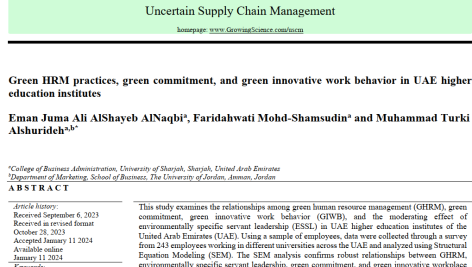شیوه‌های مدیریت منابع انسانی سبز، تعهد سبز، و رفتار کاری نوآورانه سبز در مؤسسات آموزش عالی امارات