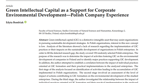 سرمایه فکری سبز به عنوان پشتیبان توسعه زیست محیطی شرکت – تجربه شرکت لهستانی