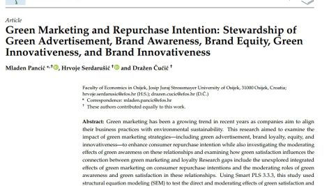 بازاریابی سبز و قصد خرید مجدد: نظارت بر تبلیغات سبز، آگاهی از برند، ارزش ویژه برند، نوآوری سبز، و نوآوری برند