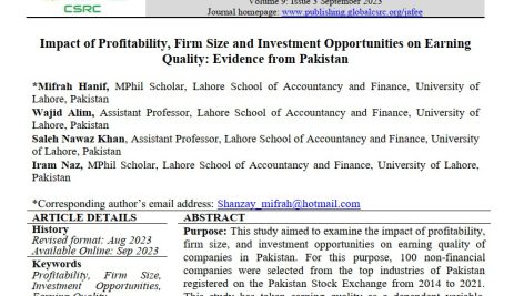 تأثیر سودآوری، اندازه شرکت و فرصت‌های سرمایه گذاری بر کیفیت درآمد: شواهدی از پاکستان