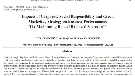 تأثیرات مسئولیت اجتماعی شرکت و استراتژی بازاریابی سبز بر عملکرد کسب و کار: نقش تعدیل کننده کارت امتیازی متوازن