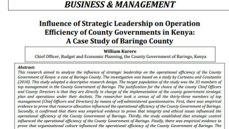 تأثیر رهبری استراتژیک بر کارایی عملیاتی دولت‌های شهرستانی در کنیا: مطالعه موردی شهرستان بارینگو