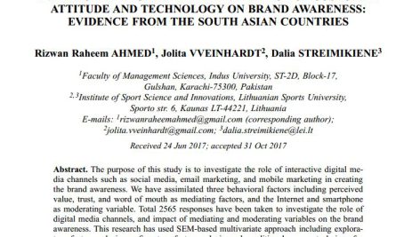 رسانه های دیجیتال تعاملی و تأثیر نگرش و فناوری مشتری بر آگاهی از برند: شواهدی از کشورهای جنوب آسیا