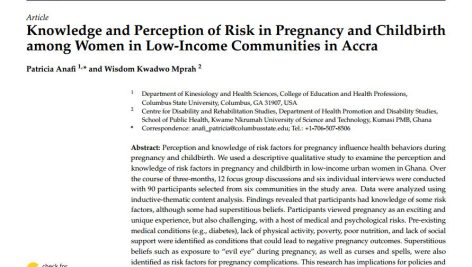 آگاهی و درک خطر در بارداری و زایمان در میان زنان در جوامع کم درآمد در آکرا