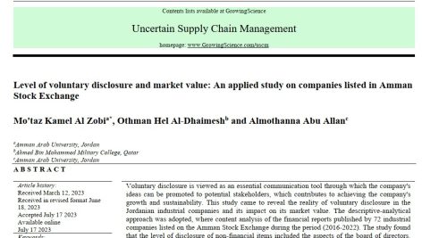 سطح افشای داوطلبانه و ارزش بازار: یک مطالعه کاربردی در مورد شرکت‌های پذیرفته شده در بورس اوراق بهادار امان