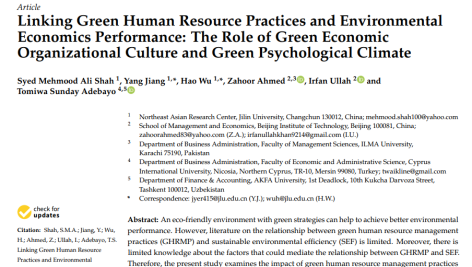 پیوند شیوه‌های منابع انسانی سبز و عملکرد اقتصاد زیست محیطی: نقش فرهنگ سازمانی اقتصاد سبز و جو روانشناختی سبز