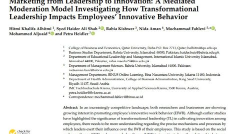 بازاریابی از رهبری تا نوآوری: یک مدل تعدیل شده با بررسی چگونگی تأثیر رهبری تحول آفرین بر رفتار نوآورانه کارکنان