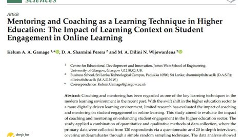 منتورینگ و کوچینگ(مربیگری) به عنوان یک تکنیک یادگیری در آموزش عالی: تأثیر زمینه یادگیری بر مشارکت دانشجویان در یادگیری آنلاین
