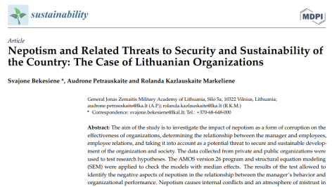 پارتی بازی (خویشاوندگرایی) و تهدیدات مرتبط با امنیت و پایداری کشور: مطالعه موردی سازمان‌های لیتوانیایی