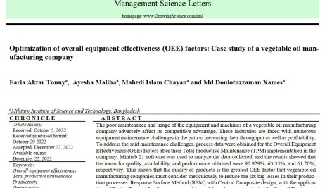 بهینه سازی عوامل اثربخشی کلی تجهیزات (OEE): مطالعه موردی یک شرکت تولید کننده روغن نباتی