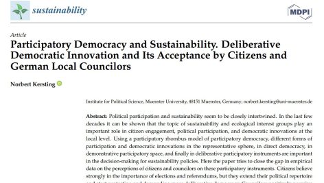 دموکراسی مشارکتی و پایداری. نوآوری دموکراتیک مشورتی و پذیرش آن توسط شهروندان و مشاوران محلی آلمان
