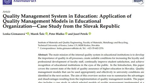 سیستم مدیریت کیفیت در آموزش: کاربرد مدل‌های مدیریت کیفیت در سازمان آموزشی – مطالعه موردی از جمهوری اسلواکی