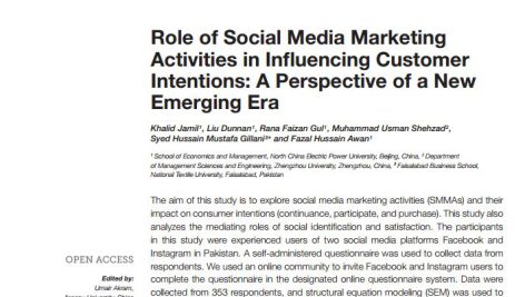 نقش فعالیت‌های بازاریابی رسانه‌های اجتماعی در تأثیرگذاری بر قصد مشتری: چشم‌اندازی از عصر نوظهور