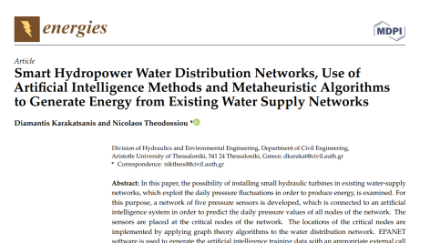 شبکه‌های هوشمند توزیع آب نیروگاه‌های آبی، استفاده از روش‌های هوش مصنوعی و الگوریتم‌های فراابتکاری برای تولید انرژی از شبکه‌های آب‌رسانی موجود