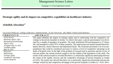 چابکی استراتژیک و تأثیر آن بر قابلیت‌های رقابتی در صنعت مراقبت‌های بهداشتی