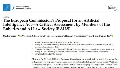 پیشنهاد کمیسیون اروپا برای قانون هوش مصنوعی – یک ارزیابی انتقادی توسط اعضای انجمن حقوقی رباتیک و هوش مصنوعی (RAILS)
