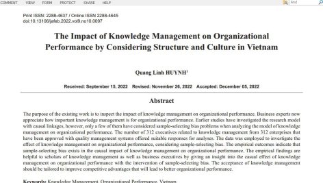 تأثیر مدیریت دانش بر عملکرد سازمانی با در نظر گرفتن ساختار و فرهنگ در ویتنام