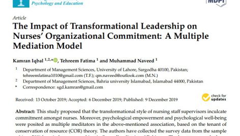 تأثیر رهبری تحول آفرین بر تعهد سازمانی پرستاران: یک مدل میانجیگری چندگانه